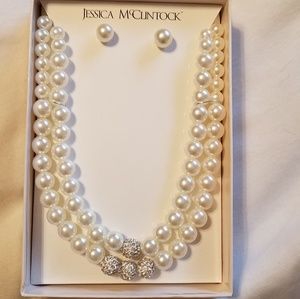 Jessica McClintock Pearl Necklace and Earrings set